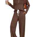 LILLUSORY Womens 2 Piece Lounge Sets Matching Airport Travel Outfits 2026 Spring Clothing Fall Pajamas Sweat Suits Pockets Chocolate Brown 2XL