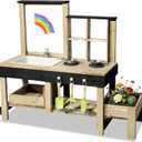 Mud Kitchen Playset for, Outdoor Wooden Toy Play Kitchen Set for Boys and Girls, Kitchen Accessories and Garden Sink with Faucet & Storage Shelves for Backyard Garden Toy (Black), 47.2 inches x 18.5 inches x 39 inches