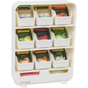 Mind Reader Bag, Tea Station Organizer Countertop Storage, Kitchen, Plastic, 10.25"L x 3.25"W x 13.75"H, White