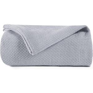BOUTIQUO 100% Cotton Bed Blanket, Breathable Thermal Twin Size, Soft Honeycomb Waffle Blanket 60"x90", Perfect for Layering Any Bed for All Season, Light Grey