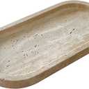 Natural Marble Oval Tray Ornaments Vintage Small Tray Storage Dish for Counter, Vanity, Dresser, Nightstand and Desk (Beige Travertine)