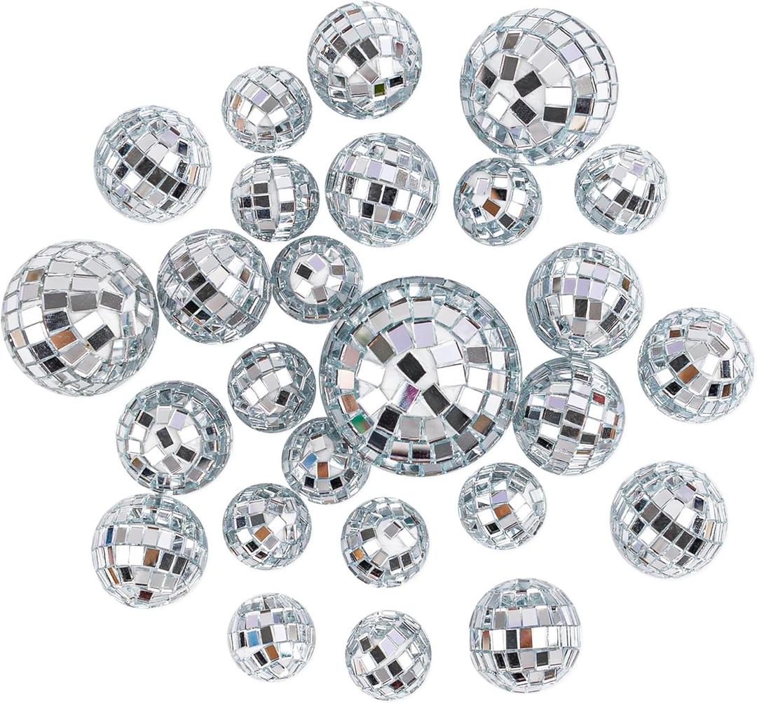 Framendino, 50 Pack Disco Balls Cake Decor Mini Mirror Ball Topper 70s Themed Party Decoration 4 Sizes