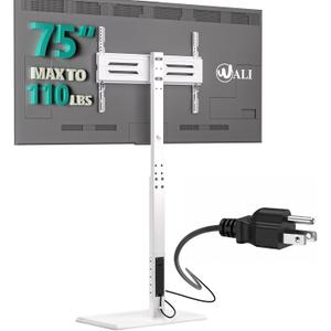 WALI Floor TV Stand with Power Outlet, Tall TV Stand Mount for 32-75 inch TVs up to 110 lbs, Swivel and Height Adjustable TV Stands with Wood Base for Bedroom, Office(TVDVD-7PW), White