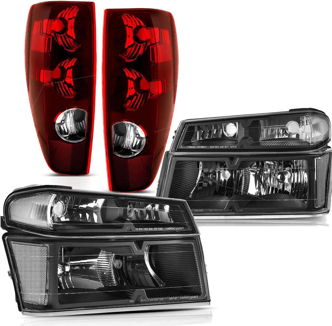 APSVE Headlights Tail Lights Compatible with 2004-2012 Chevy Colorado/GMC Canyon, 2006-2008 Isuzu I-Series Replacement Headlight Rear Brake Lamp Assembly, Black Housing Clear Corner, 6pcs