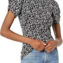 Amazon Essentials Women's Classic-Fit Twist Sleeve Crewneck T-Shirt Black White Abstract Animal (Medium)