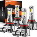 SEALIGHT 9005 9006 Fog Bulbs, 80000LM 6500K Cool White, 1:1 Mini Size, 9005 9006 Bulb with 13000RPM Cooling Fan, 3 Mins Plug-N-Play, Non-polarity, Pack of 4