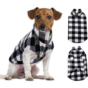 ASENKU Dog Sweater, Plaid Dogs Fleece Vest, Soft Comfortable Pet Pajamas, Warm Winter Puppy Shirt, Cold Weather Coat Jacket Pet Clothes for Small & Medium Dog Breeds (M, Black)