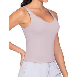 THE GYM PEOPLE Women's Longline Sports Bra Wirefree Padded Workout Yoga Tank Top (Medium, Light Purple)