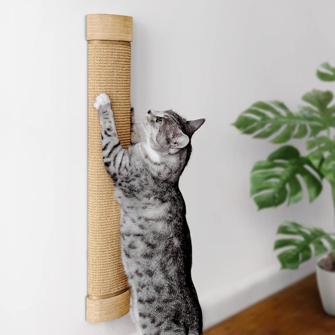 7 Ruby Road Large Cat Scratcher Wall Mounted - Refillable Sisal Scratch Pad - Cute Scratching Post for Indoor Cats and Kitten - Tall Vertical Mount - Modern Wooden Cat Wall Furniture and Scratchers