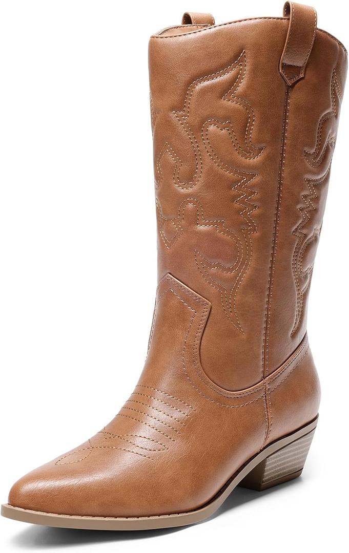 DREAM PAIRS Women's Cowboy Cowgirl Western Boots, Tan, 11
