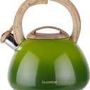 MARSKITOP Whistling Tea Kettle for Stove Top, 2.6 Quart Teapot for Stovetop, Stainless Steel Tea Pot for Stove with Wood Pattern Handle, Light Green