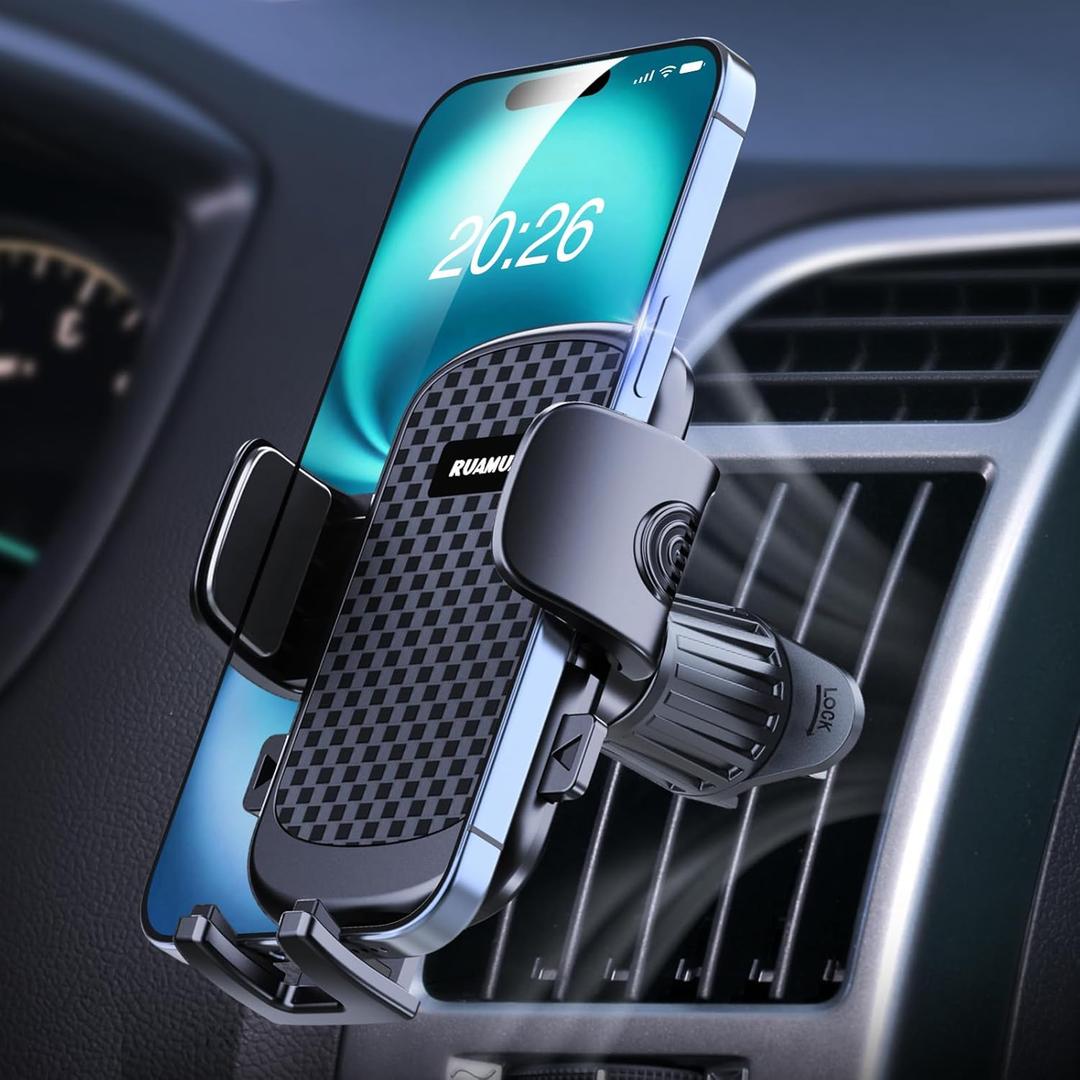 [2026 NEW] Car Phone Holder for Vertical/Horizontal VentUpgraded Metal Hook ClipWider Clamp&Fit Thicker CaseUniversal Cellphone Stand Car Mount Cradle for iPhone 17 Pro Max 16 15 14 13 Air Android