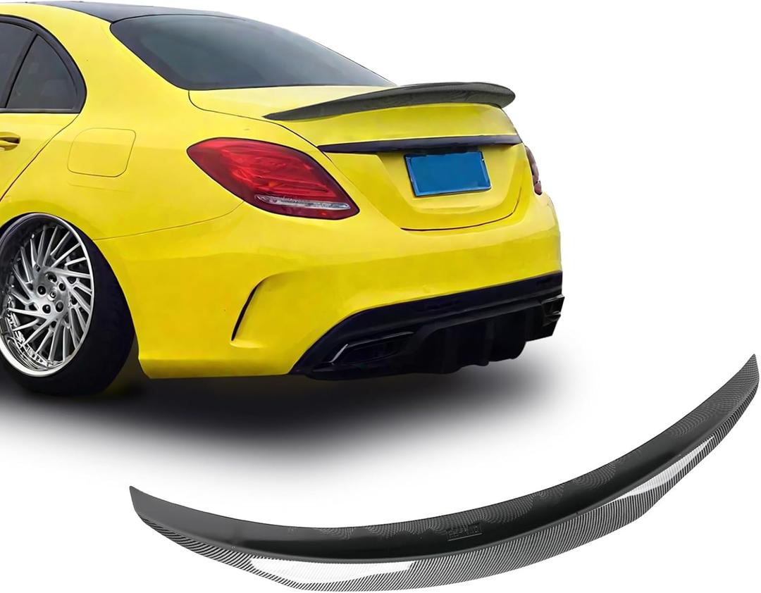 Rear Spoiler Wings for Mercedes Benz C Class W205 2015-2021 C63 C160 C180 C200 C250 C300 C43 AMG 4 Door Sedan Trunk Spoiler Wing Tail Rear Trunk Lid,Carbon Fiber Look - R Style Duckbill Spoiler
