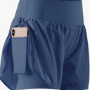 CADMUS 2 in 1 Women's Workout Shorts for Athletic Gym Running Shorts with Phone Pockets (Medium, 2 Pack: 06# Black & Navy)