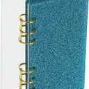 Koqye A6 Acrylic 6-Ring Binder Notebook, Blue Glitter Loose Leaf Personal Planner Budget Binder 90 Sheets Lined Refills Paper, Lay Flat Design, Gold Metal Round Ring for Student Refillable Travel Office Supplies