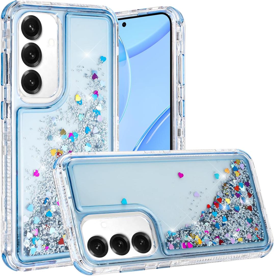 Designed for Samsung Galaxy S25 Case with Liquid Glitter, 3-in-1 Military-Grade Protection & Sparkling Quicksand Design, Clear Anti-Yellowing Bling Galaxy S25 Case for Women 6.2 (Blue)