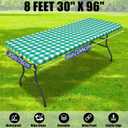 Smiry Picnic Table Cloth 2 Pack, Waterproof Elastic Fitted Tablecloths for 8FT Rectangle Tables, Washable Polyester Buffalo Plaid Tablecloth for Camping, Dining & Outdoor (Green & White, 30" x 96")