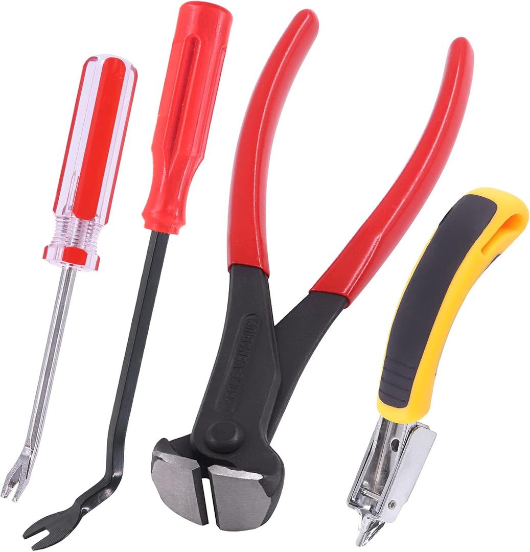 Tanstic 4Pcs Nail Puller and Staple Remover Tool Set, Including 7'' End Cutting Plier, Tack Lifter, Carpet Remover for Furniture, Floor, Wall, Car, Photo, Frame, Wooden Case, Carton