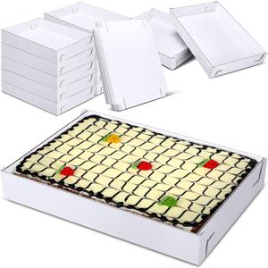 Reallnaive 10 Pack Full Sheet Cake Boxes 26 x 18 x 4 Inch Non Window Sheet Cake Box Bottom White Corrugated Greaseproof Bakery Tray Food Container Holder for Kitchen Cupcake Dessert (Excluding lid), approximately 26 x 18 x 4 inches
