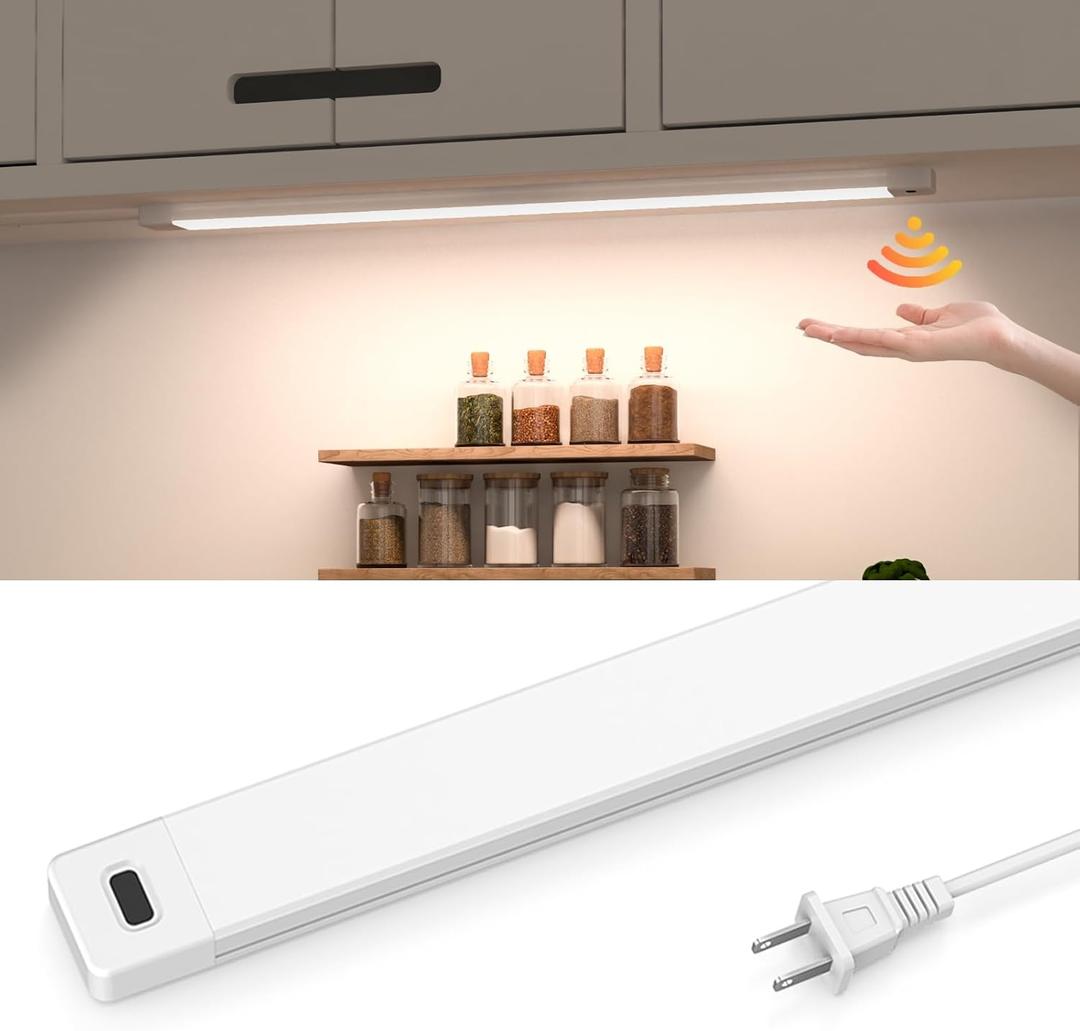 MYPLUS 16 Inch Under Cabinet Lights with Hand Wave, Under Counter Lighting 4000K Natural White,Dimmable,Plug and Play,LED Lights for Kitchen Cabinet, Cupboard, Closet, Desk (16" One-Pack)