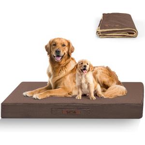 Sytopia 42'' XL Outdoor Indestructible Dog Beds for Extra Large Dogs with Detachable Blanket, Removable Waterproof and Washable Cover, Egg Crate Foam, Include Blanket, Brown