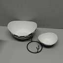 Tiered Serving Bowls Chip and Dip Serving Set with Stand, Ceramic Appetizer Serving Dishes Platters and Trays for Parties Entertaining - Checkered Kitchen Decor (Large & Medium, Black and White Pattern)