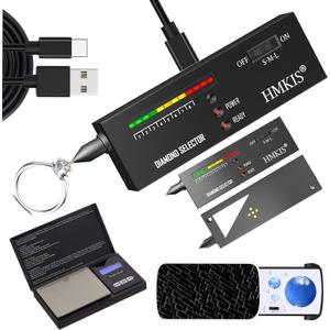 HMKIS Diamond Tester200g/0.01g Mini Jewelry Scale 60X Mini LED Magnifying, Professional Diamond Selector for Novice and Expert, Thermal Conductivity Meter (Non-Rechargeable)