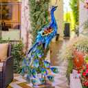 Kircust Peacock Garden Statue and Sculpture, Metal Peacock Yard Art Decor, Standing Bird Outdoor Sculptures for Patio Backyard Lawn Home Decoration