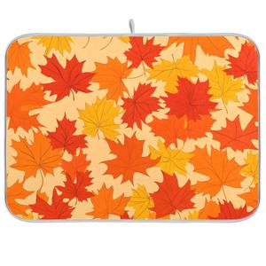 Autumn Maple Leaves Thanksgiving Dish Drying Mat for Kitchen Counter Absorbent Microfiber Drying Pad, Medium 16x18 in