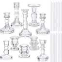 Mumufy 10 Sets Glass Crystal Taper Candle Holders Stand Centerpiece Bulk with 10 in Taper Candles Sticks Clear Decorations Table Wedding Dining Party (Transparent)