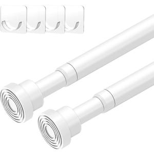 2pcs Spring Tension Rods 33 to 45 inch Adjustable Small Tension Curtain Rod No Drilling Expandable Tension Rod White Spring Loaded Curtain Rods for Windows, Doorway, Closet