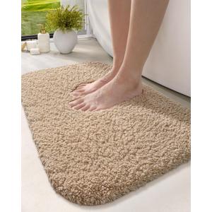 DEXI Bathroom Rug Mat 43x24, Extra Soft and Absorbent Bath Rugs, Washable Non-Slip Thick Carpet Mat for Shower Floor, Tub, Beige