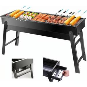 Portable Charcoal Grill, Portable Tabletop BBQ for Outdoor Cooking | Compact Folding Grill for Camping, Hiking, Picnics & Travel | 24x13x9 Lightweight Smoky Flavor Grill