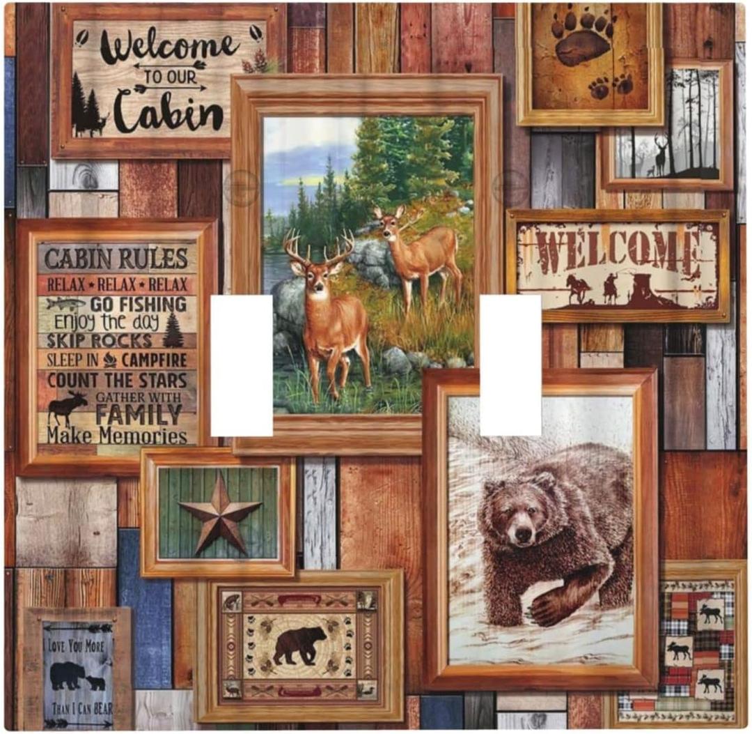 Rustic Lodge Bear Deer Double Toggle Light Switch Cover Decorative 2 Gang Wall Plate Electrical Switchplate Faceplate for Bathroom Kitchen Living Room Home Decor Rustic Lodge Bear Deer Double Toggle Light Switch Cover Decorative 2 Gang Wall Plate Electrical Switchplate Faceplate for Bathroom Kitchen Living Room Home Decor