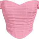 Floerns Women's Off Shoulder Short Sleeve Asymmetrical Hem Ruched Corset Crop Top