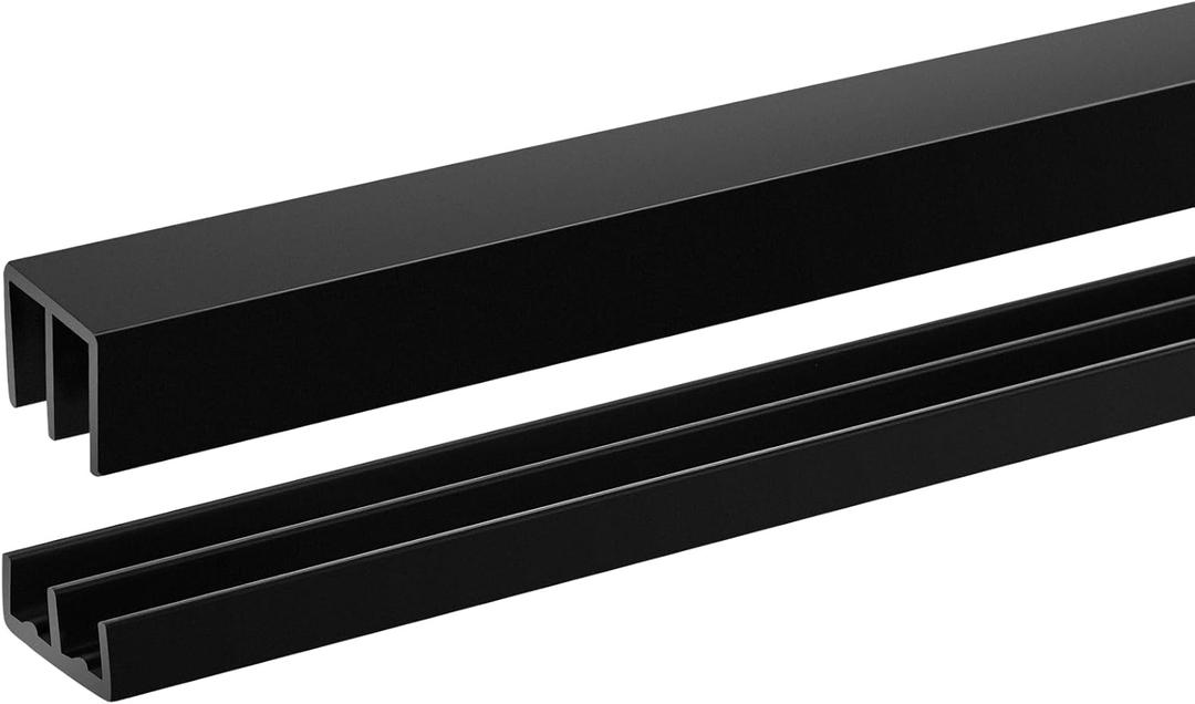 Landical 1 Set 4 ft Long Plastic Sliding Cabinet Door Track Hardware Set for 1/4" Thick Panels Glass Window Cabinet Door Track for Sliding Closet Doors, Easy Quick Installation (Black)