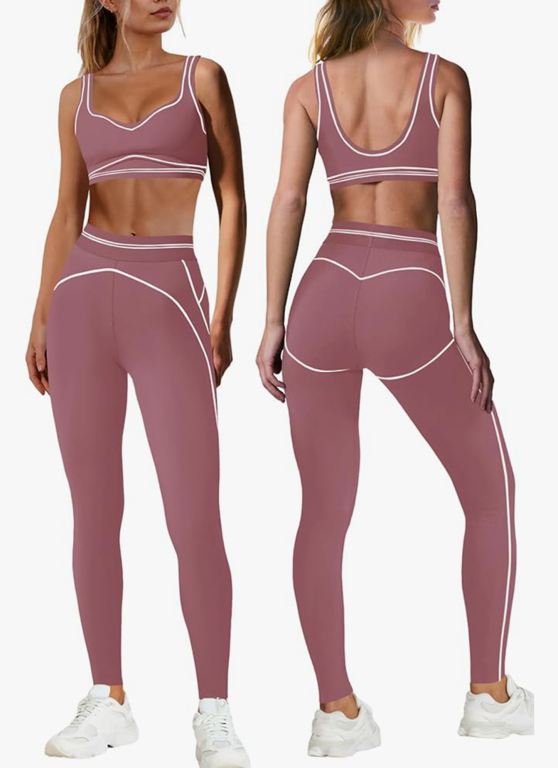 Nirovien Womens 2 Piece Workout Sets Athletic Yoga Outfits Sports Bra and Butt Lifting Leggings Gym Sets, M