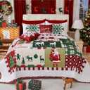 Cmfshape 5-Piece Christmas Quilt Set,Queen Size Xmas Tree Reindeer Santa Claus Pattern Christmas Bedding Set,Reversible Bedspread Coverlet,Holiday Bedding(92"x96")