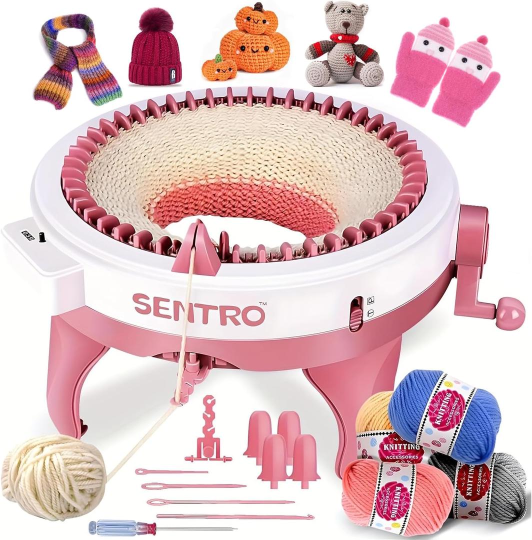SENTRO Knitting Machine, 48 Needles Knitting Machine, Smart Knitting Loom Machine with Row Counter for Adults Beginners, Circular Double Knit Loom Crochet Knitting Machine Kit for Hat Socks (Pink12)