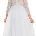 IBTOM CASTLE Flower Girl Dress Boho Sleeveless/Long Sleeve Lace Back Tulle Long Dresses Formal Birthday Pageant Ball Gown (11-12 Years, White-3/4sleeve)