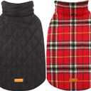 Kuoser Waterproof Dog Coat, Reversible Dog Jacket for Large Dogs, Adjustable Durable Doggie Winter Coat for Groowing Puppies Warm Puppy Cold Weather Apparel, Bright Red, Size L 