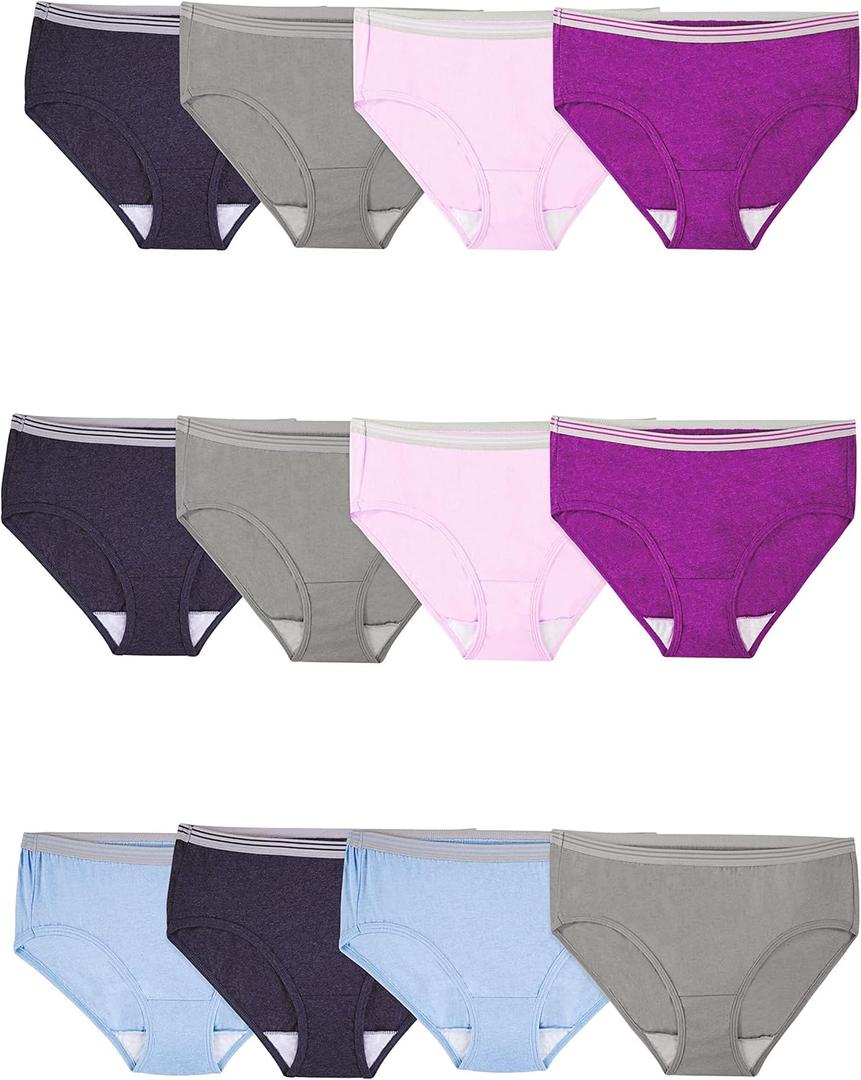 Fruit of the Loom Women's Eversoft Cotton Underwear Multipacks, Tag Free & Breathable, (Size 8, Low Rise Brief - Grey/Pink/Blue)