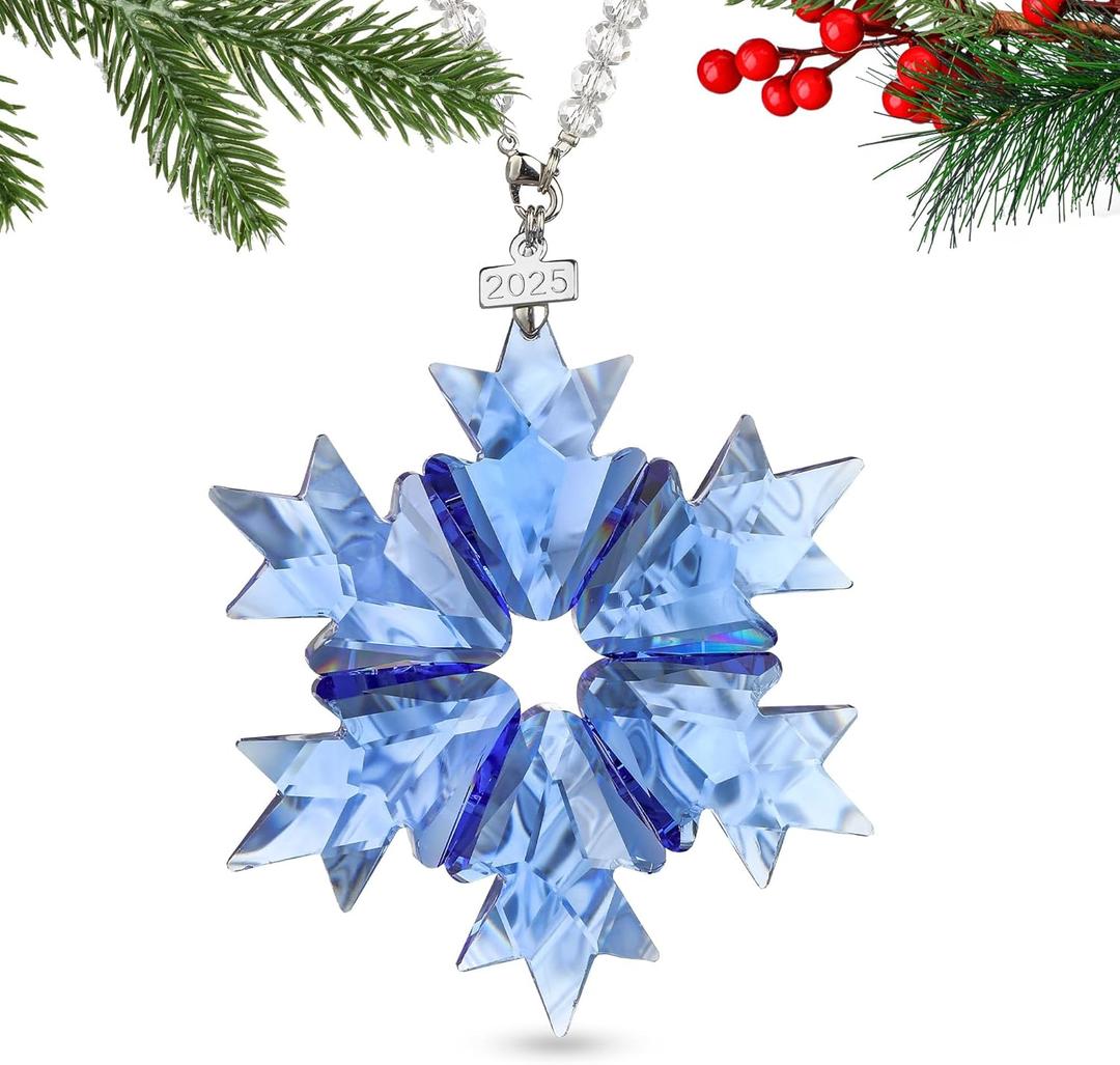  Blue Crystal Snowflake Ornaments for Christmas Tree Elegant Glass Star Decorations for Holiday Home Window Hanging