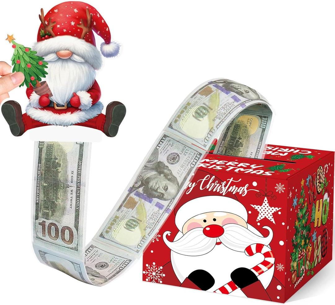 Christmas Money Pull Box with 100Pcs Transparent Bags - DIY Christmas Surprise Gift Boxes for Kids & Adults
