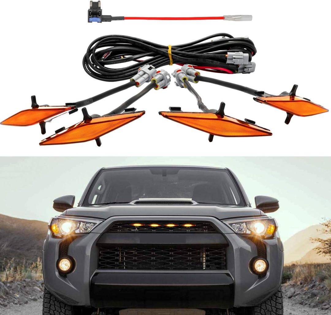 Seven Sparta 4 PCS Grill Led Lights Compatible with Toyota 4Runner 2014-2024 TRD Pro Grille and 2014-2019 SR5, Premium, Limited, TRD Off-Road, Fuse and Instruction Included (Amber)