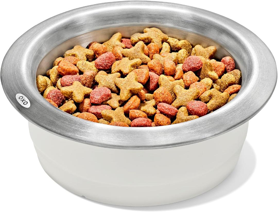OXO Pet Nonslip Stainless Steel Dog Bowl - Medium, 2 Cup Capacity | Wide Mouth, Weighted Base, Comes Apart for Easy Cleaning, Dishwasher Safe, Cat Bowls