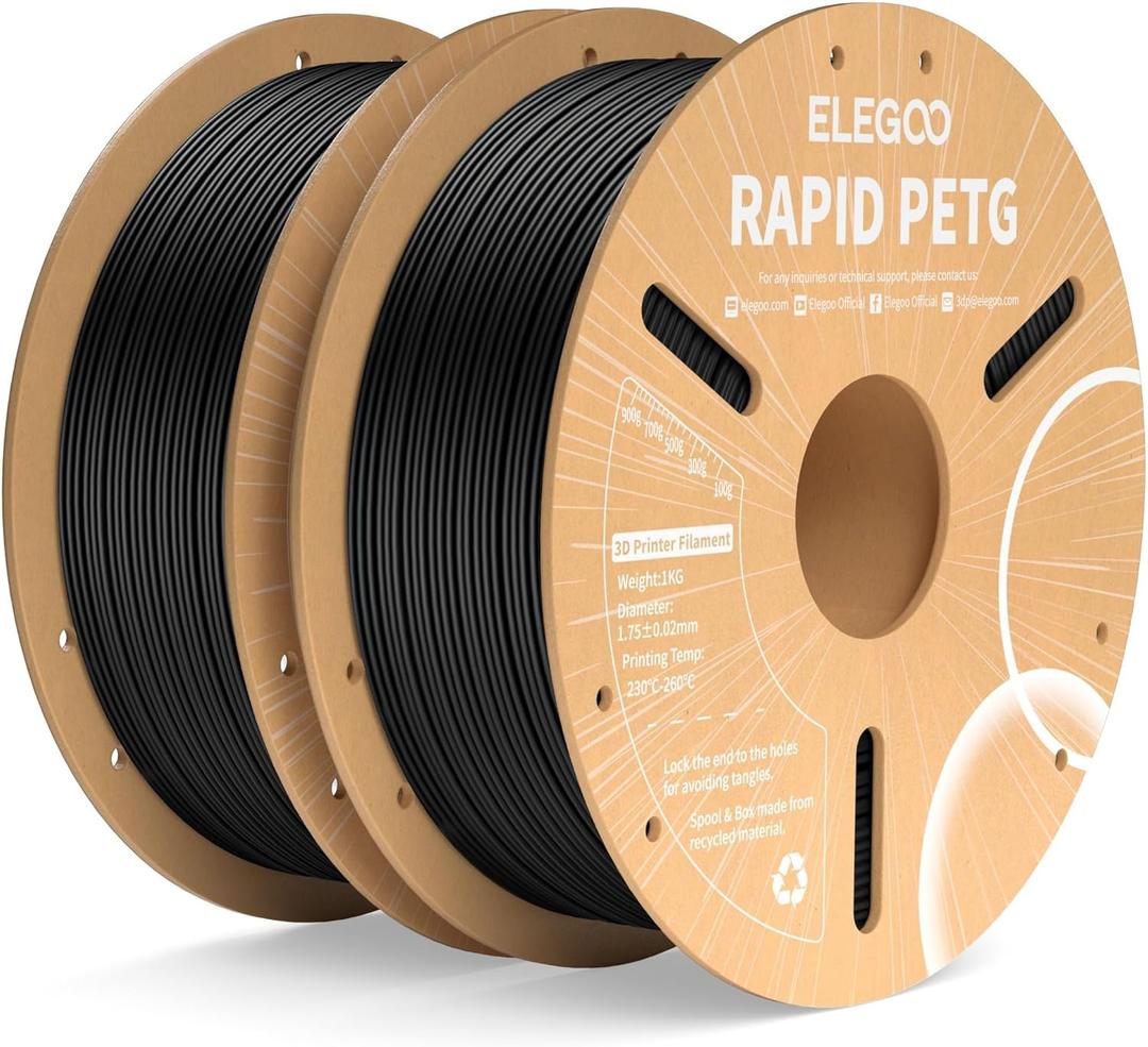 ELEGOO Rapid PETG Filament 1.75mm Black 2KG, High Speed 30-600mm/s 3D Printer Filament Dimensional Accuracy +/- 0.02 mm, 1kg Cardboard Spool(2.2lbs) Fits for Most FDM 3D Printers