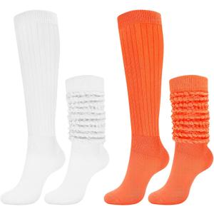 SIXDAYSOX Womens Slouchy Socks for Women 80s 90s Retro Style Cozy Scrunch Mid Calf Socks 2 Pack