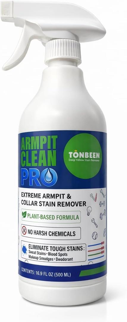 Sweat & Deodorant Armpit Stain Remover Spray for Clothes, Multi-Stain Cleaning Solution - Yellow Mark Tough Stain Buildup Remover - 16.9 oz