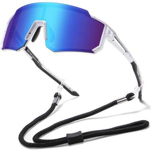 DUCO Polarized Kids Sunglasses Youth Sports Cycling Shades Lightweight Frame UV400 Child Boys Girls Baseball SunGlasses DK310 (01 White Black Frame Black Temple Revo Blue Lens)